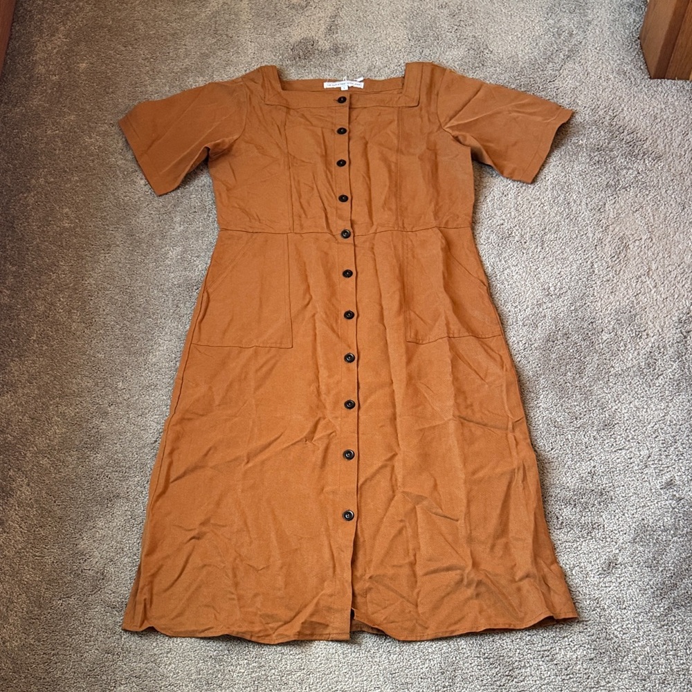 The Main Street Exchange Burnt Orange Bronwyn Tencel Button Front Dress SIZE L
